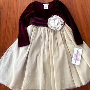 Burgundy and Cream Dress with Floral Accent